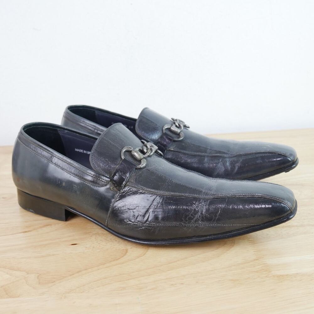 Mezlan Size 13 Loafers Custom Eel Skin Chain Hardware Grey‎ Dress Shoes Slip On